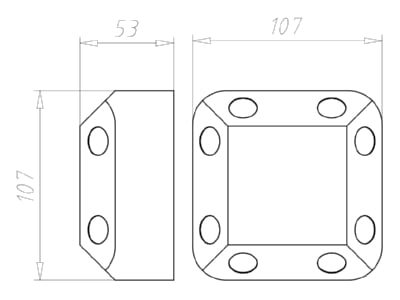 Dimensional drawing Kaiser 9195 22 Hollow wall mounted box 107x107mm D 35mm