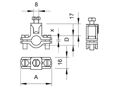 Dimensional drawing 3 OBO 950 Z 1 4 Earthing pipe clamp 12   14mm