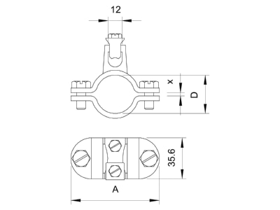 Dimensional drawing 1 OBO 952 Z 1 1 4 Earthing pipe clamp 39 5   42 5mm
