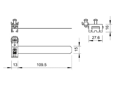 Dimensional drawing 1 OBO 927 0 Earthing pipe clamp 8   22mm
