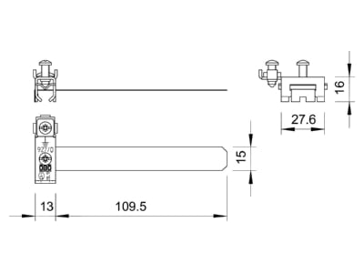 Dimensional drawing 2 OBO 927 0 Earthing pipe clamp 8   22mm