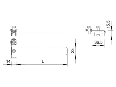 Dimensional drawing 2 OBO 927 2 Earthing pipe clamp 15   115mm