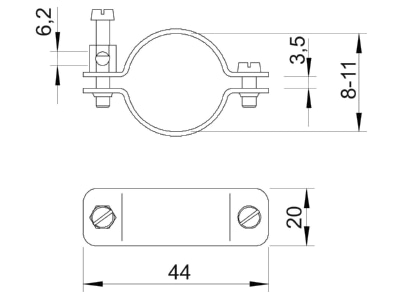 Dimensional drawing 2 OBO 942 11 Earthing pipe clamp 8   11mm
