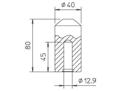 Dimensional drawing 1 OBO 1820 20 Impact head for earthing rod
