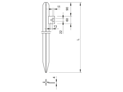 Dimensional drawing 1 OBO 213 1500 DIN Earth rod 1500mm
