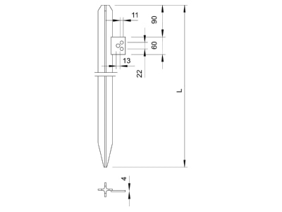 Dimensional drawing 2 OBO 213 1500 DIN Earth rod 1500mm
