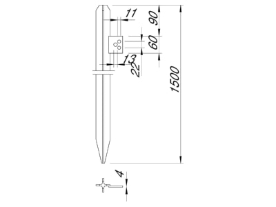 Dimensional drawing 3 OBO 213 1500 DIN Earth rod 1500mm