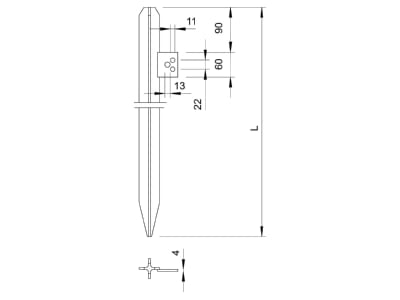 Mazeichnung 1 OBO 213 2500 DIN Kreuzerder 2 5m m Lasche