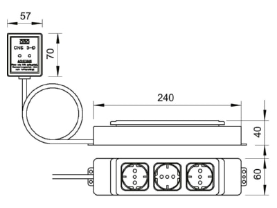 Dimensional drawing 2 OBO CNS 3 D D Surge protection device 230V
