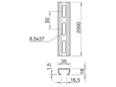 Mazeichnung 1 OBO AML3518P2000FS Profilschiene Langl 35x18mm