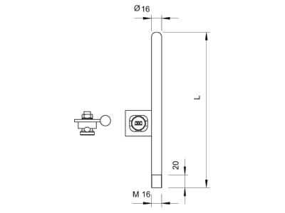 Dimensional drawing 1 OBO 101 A L100 Interception rod
