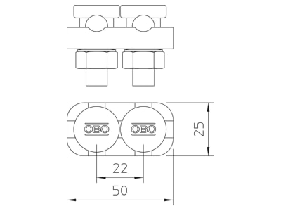 Mazeichnung 1 OBO 5002 DIN FT Verbinder 2teilig Form B