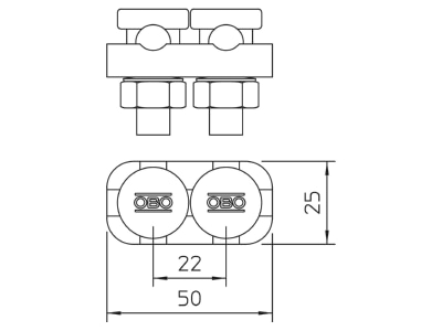 Mazeichnung 2 OBO 5002 DIN FT Verbinder 2teilig Form B
