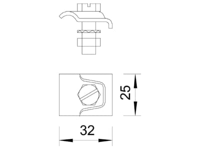 Mazeichnung 2 OBO 324 S FT Klemmbock vz m Schraube M8x25