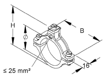 Dimensional drawing Kleinhuis 40 11 2 Earthing pipe clamp 48mm