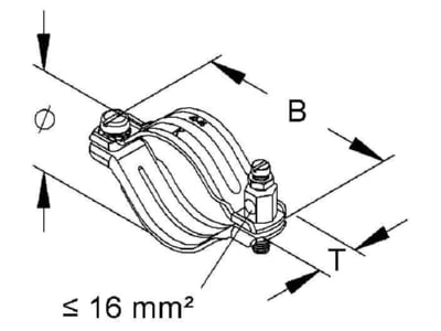Dimensional drawing Kleinhuis 17 15 Earthing pipe clamp 15   18mm