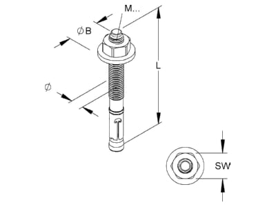 Dimensional drawing Niedax DAZ 10X10 Anchor bolt M10x100mm