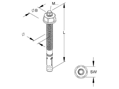 Dimensional drawing Niedax DAZ 16X25 Expanding plug 16x146mm