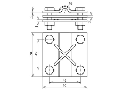 Maßzeichnung 3 Dehn 321 045 Kreuzstueck St tZn f Rd 8 10 Fl 30 40mm