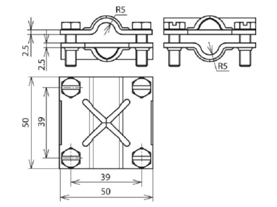 Maßzeichnung 2 Dehn 314 300 Kreuzstueck St tZn f Rd 8 10 8 10mm
