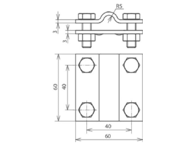Maßzeichnung 1 Dehn 318 209 Kreuzstueck NIRO f Rd 8 10 Fl 30mm