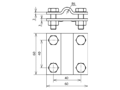 Maßzeichnung 3 Dehn 318 209 Kreuzstueck NIRO f Rd 8 10 Fl 30mm