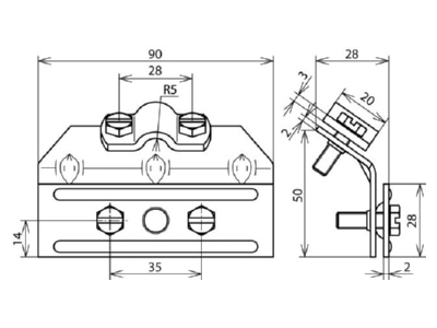 Dimensional drawing 1 Dehn 343 007 Snow grid clamp for lightning protection
