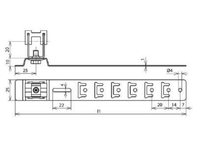 Dimensional drawing 1 Dehn 206 219 Roof holder for lightning protection
