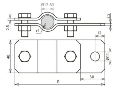 Mazeichnung 2 Dehn 410 319 Erdungsrohrschelle D 21 3mm NIRO