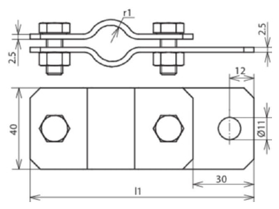 Dimensional drawing 1 Dehn 410 399 Earthing pipe clamp 89mm

