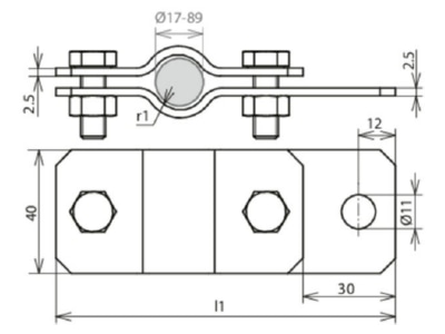 Dimensional drawing 2 Dehn 410 399 Earthing pipe clamp 89mm
