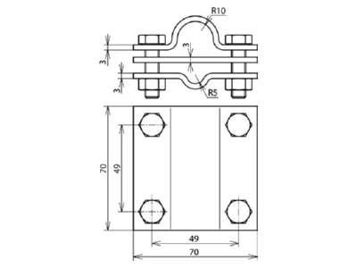 Dimensional drawing 3 Dehn 610 020 Connection clamp for earth rods 20 mm