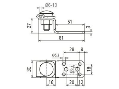 Dimensional drawing 3 Dehn 377 100 Connection lug for lightning protection