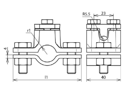 Dimensional drawing 1 Dehn 407 034 Earthing pipe clamp 27mm
