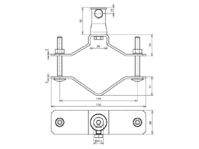 Dimensional drawing 2 Dehn 106 353 Tube clamp for lightning protection
