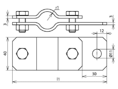 Mazeichnung 1 Dehn 410 112 Erdungsrohrschelle D 48 3mm St tZn