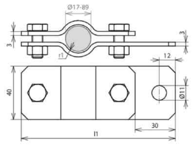 Mazeichnung 2 Dehn 410 112 Erdungsrohrschelle D 48 3mm St tZn