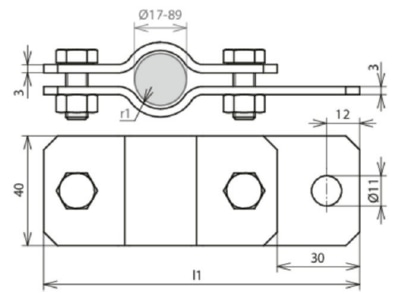 Dimensional drawing 2 Dehn 410 200 Earthing pipe clamp 60mm
