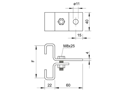 Mazeichnung 2 OBO 325 80 FT Traegerklammer feuer vz