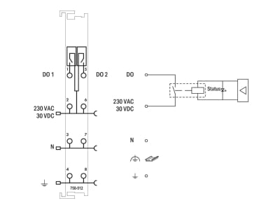 Schaltbild WAGO 750 512 Relaisausgangsklemme 2 Kanal 230VAC 30VDC