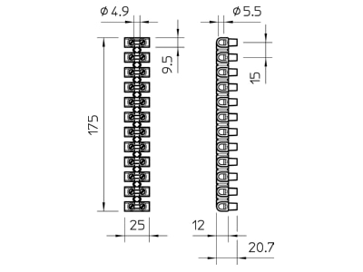 Dimensional drawing 1 OBO 78 CE SW EKL 3 S Terminal strip 12 p 10mm  78 CE SW
