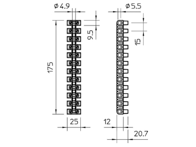 Dimensional drawing 2 OBO 78 CE SW EKL 3 S Terminal strip 12 p 10mm  78 CE SW