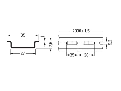 Mazeichnung WAGO 210 112 Tragschiene 35x7 5x1x2000mm gel 