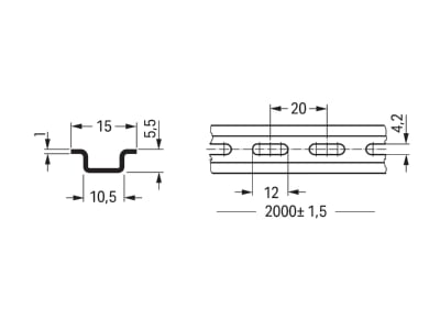 Mazeichnung WAGO 210 111 Tragschiene 15x5 5x1x2000mm gel 