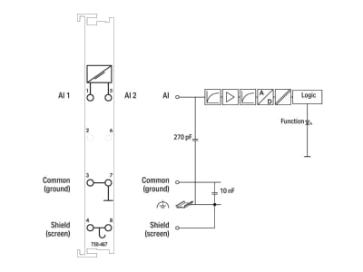 Circuit diagram WAGO 750 467 Fieldbus analogue module 2 In   0 Out