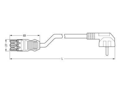 Dimensional drawing WAGO 771 9993 306 201 Patch cord building installation 3 pole