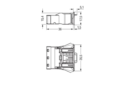 Dimensional drawing 2 WAGO 770 713 Device connector plug in installation