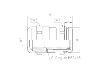 Dimensional drawing Jacob 50 650 M EMV Cable gland   core connector M50