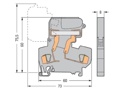 Dimensional drawing WAGO 281 624 Disconnect terminal block 16A 1 p 8mm