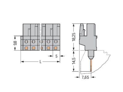 Dimensional drawing WAGO 232 138 005 000 Terminal strip 8 p